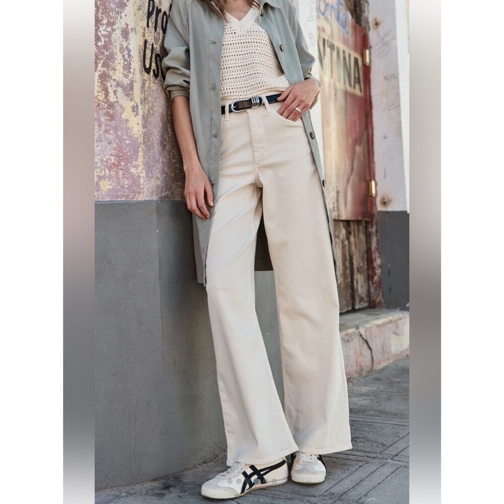 Marine Layer Charlie Wide Leg Pants Cream High Rise. Size 10.